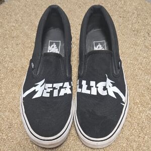 Vans Black Slip-On Sneakers with White Metallica Graphic